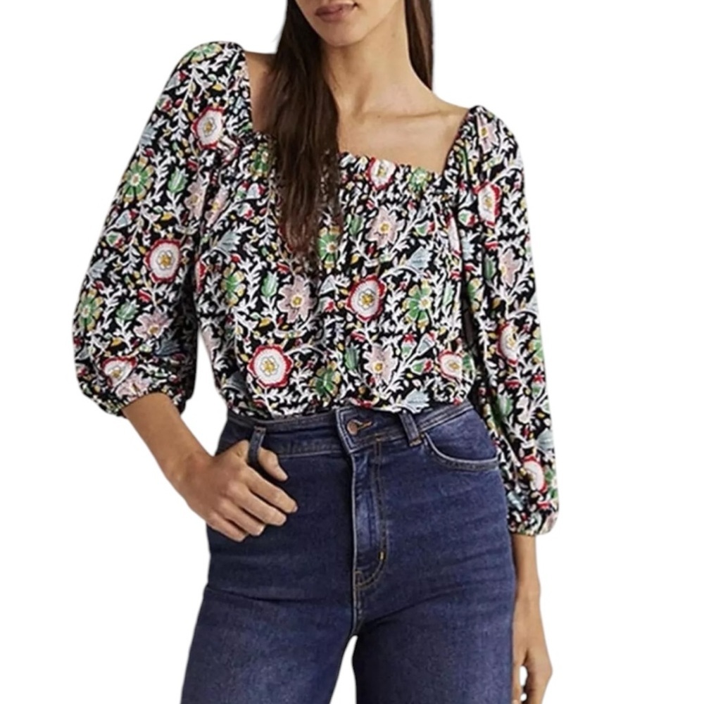 Boden Floral Print 3/4 Sleeve Top Womens US 8
